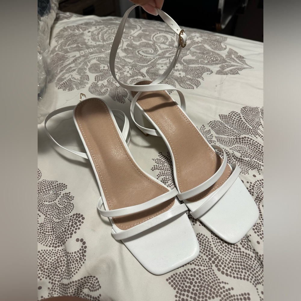 White Strappy Block Heels